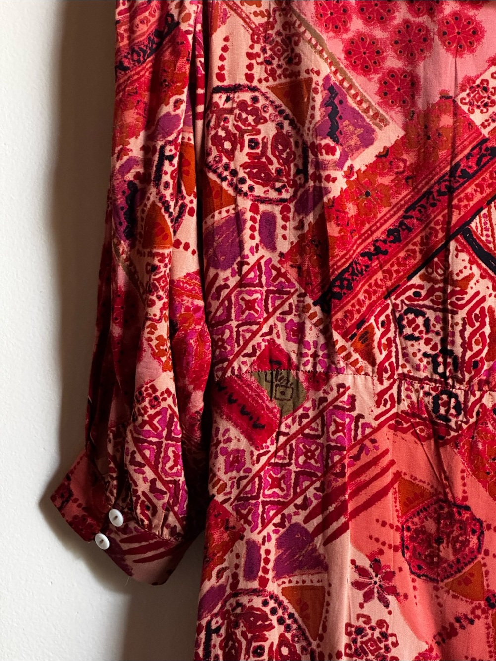 Free People Pink & Red Patterned Maxi Dress with Ruffle V-Neck - Picture 8 of 8